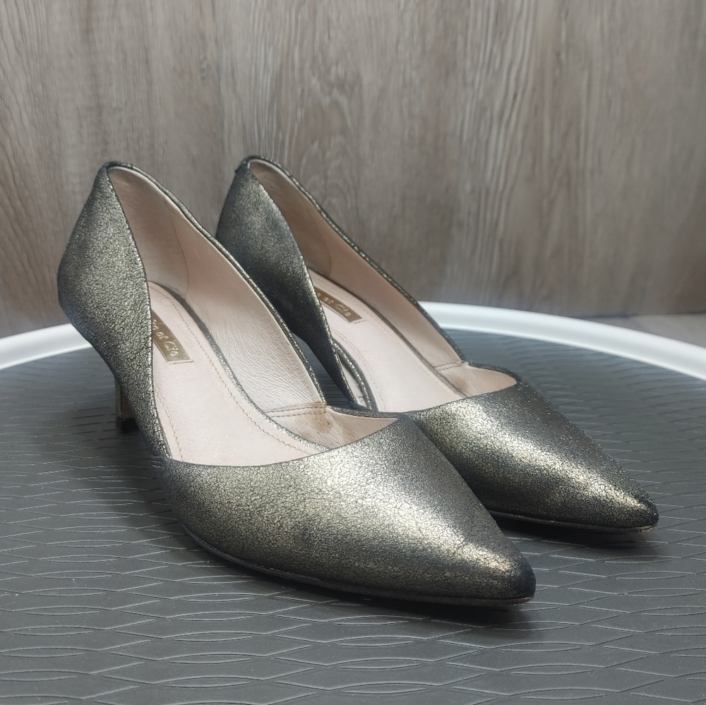 Louise et Cie Jaime Pump Glitter‎ Pewter Mesh Silver Pointed Heel Size 5